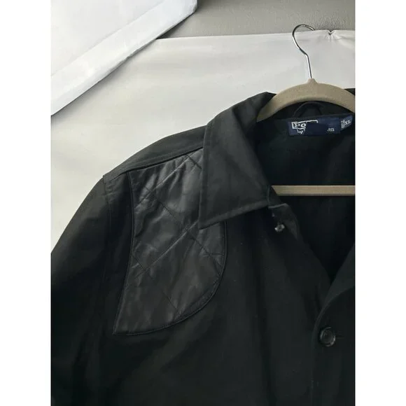 Vintage Polo Ralph Lauren Mens XL Waxed Oilcloth Leather Field Jacket Black - Picture 13 of 15